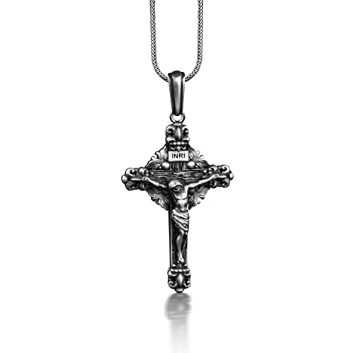 BySilverStone Jewelry Inri Kruzifix Halskette Für Christen, Kreuzigung Jesu Katholische Halskette, Sterling Silber Kreuz Halskette Für Papa, Glaube Halskette Für Mama von BySilverStone Jewelry