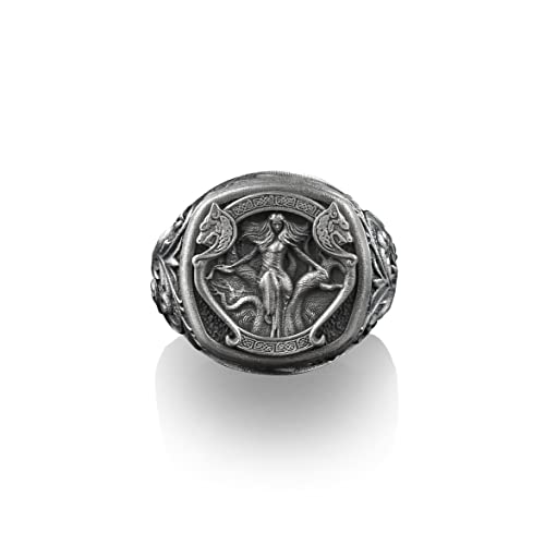 BySilverStone Jewelry – Mara, Die Wikinger-Walküre, Quadratischer Siegelring, Liebhaber Der Nordischen Mythologie, Fingerringe Aus Sterlingsilber Für Damen, Herrenringe, Klobiger Biker-Ring von BySilverStone Jewelry