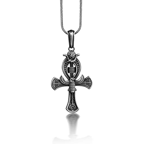 BySilverStone Jewelry Nekhbet Und Auge Von Ra Auf Ankh-Halskette, Göttinnen-Halskette Aus Sterlingsilber, Altägyptische Halskette Für Freund, Heidnische Halskette Für Papa von BySilverStone Jewelry