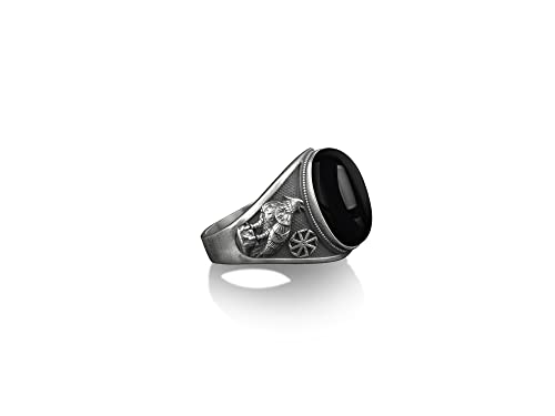 BySilverStone Jewelry – Ovaler Siegelring Aus Schwarzem Onyx Mit Blutadler, Geschenk Für Liebhaber Der Nordischen Wikinger-Mythologie, Herrenringe Aus Sterlingsilber, Ringe Für Den Kleinen Finger Für von BySilverStone Jewelry