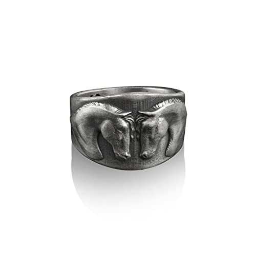 BySilverStone Jewelry – Paar-Pferd-Ring Aus 925Er-Silber Mit Tiermotiv, Sterling-Silber-Jubiläumsring, Mama-Ring, Familienring, Gravierter Ring, Liebesring, Paar-Geschenk von BySilverStone Jewelry