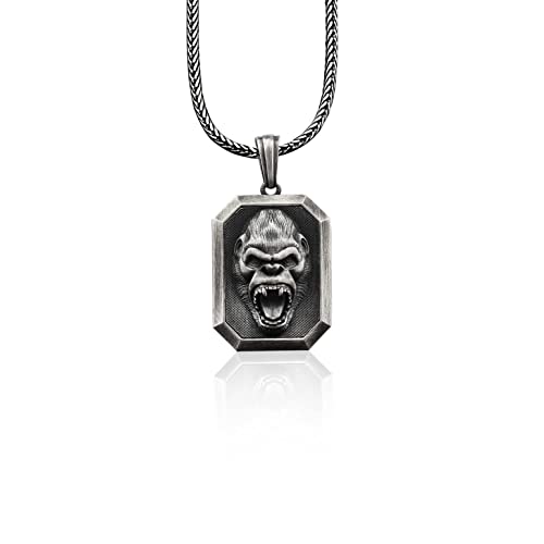 BySilverStone Jewelry – Personalisierte Herren-Halskette „Wütender Gorilla“, Silber-Halskette „Afrikanischer Wilder Gorilla“, Medaillon „Gorilla-Kopf-Mann“, Halskette Als Geschenk Für Den Ehemann von BySilverStone Jewelry