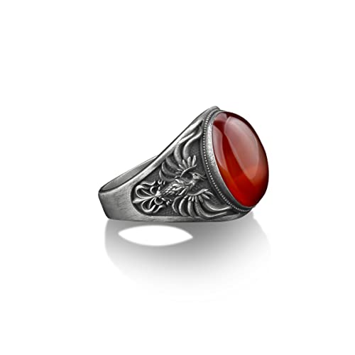 BySilverStone Jewelry Phoenix-Vogel-Karneol-Edelstein-Siegelring, Griechischer Mythologie-Schmuck, Onyx-Ring Aus Sterlingsilber Für Männer, Kleine Ringe Für Frauen, Kleine Geschenke von BySilverStone Jewelry