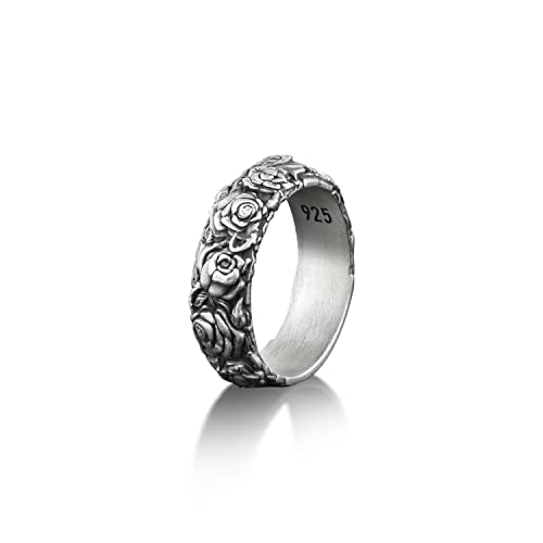 BySilverStone Jewelry Rosenblüten-Verlobungsring Für Männer, Von Der Natur Inspirierter Herren-Ehering Aus Oxidiertem Sterlingsilber, Floraler Versprechensring Für Ihn von BySilverStone Jewelry