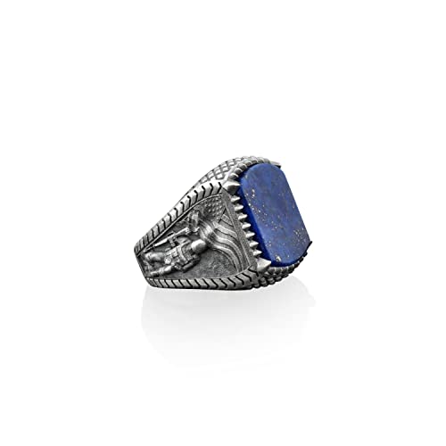 BySilverStone Jewelry Silber-Siegel-Herrenring Mit Lapislazuli, Amerikanischer Soldat-Silber-Edelstein-Ring, Freund-Ring, Lapis-Edelstein-Schmuck, Ring Für Männer, Geschenk Für Papa von BySilverStone Jewelry