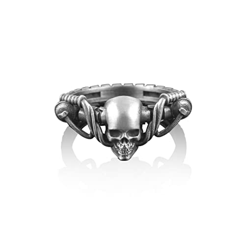 BySilverStone Jewelry Silberner Biker-Totenkopf-Ring, Herren-Silber-Totenkopf-Ring, Herren-Silber-Geschenkringe, Pinky-Silber-Biker-Ring, Oxidierter Silber-Biker-Ring, Geschenk Für Ihn von BySilverStone Jewelry