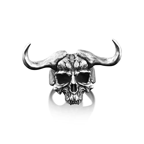 BySilverStone Jewelry Silberring Für Herren – Büffelschädel-Herrenring Aus Silber, Cooler Ring Für Männer Im Gothic-Stil, Außergewöhnlicher Tierring Für Den Freund, Biker-Ring Für von BySilverStone Jewelry