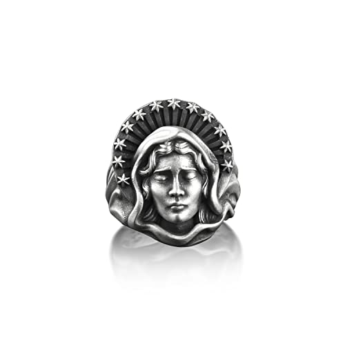 BySilverStone Jewelry Silberring Für Herren – Ring Der Unbefleckten Empfängnis Der Jungfrau Maria, Außergewöhnlicher Mutter-Maria-Ring Aus Sterlingsilber, Glaubensring Für Mama, Christlicher Ring von BySilverStone Jewelry