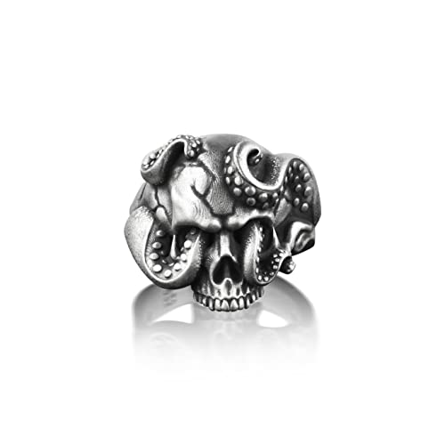 BySilverStone Jewelry Silberring Für Herren – Totenkopf- Und Tentakel-Herrenring Aus Silber, Oktopus-Gothic-Ring Aus Oxidiertem Silber, Kraken-Punk-Ring Für Die Beste Freundin, Halloween-Ring von BySilverStone Jewelry