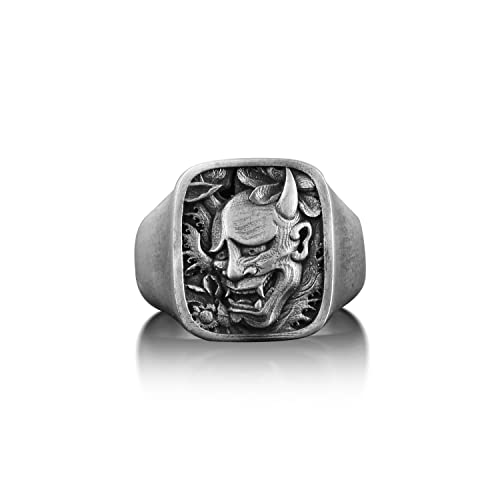 BySilverStone Jewelry Silberring Für Männer – Oni Japanischer Kunst-Herrenring In Silber, Siegelring Mit Dämonengravur Für Männer, Hannya-Maske-Teufel-Ring Für Freund, Fantasy-Ring In von BySilverStone Jewelry