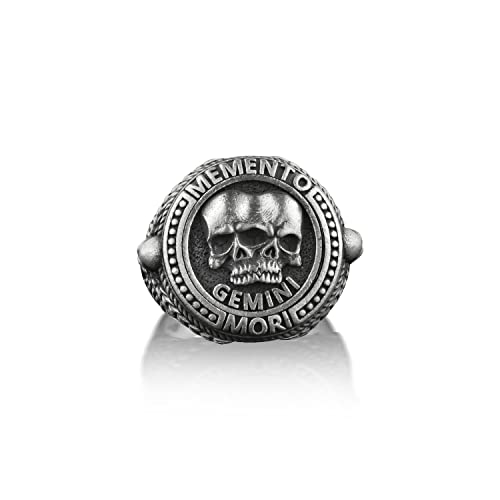 BySilverStone Jewelry Silberring Für Herren – Sternzeichen-Ring Zwillinge Memento Mori, Gothic-Ring Mit Zwillingsschädel Für Freund, Siegelring Für Herren In Silber, Punk-Ring, Geburtstagsgeschenk von BySilverStone Jewelry