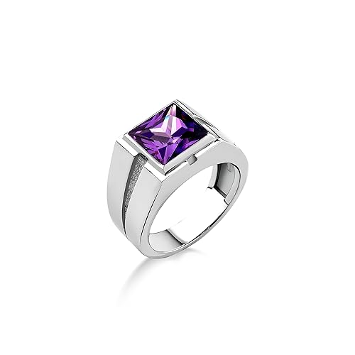 BySilverStone Jewelry Statement-Ring Aus Sterlingsilber Mit Amethyststein Für Männer, Herren-Solitärring Mit Klarem Amethyst Für Ehemann, Ring Mit Quadratisch Geschliffenem Stein Für Freund von BySilverStone Jewelry