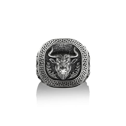 BySilverStone Jewelry – Stier-Stier-Tierring Aus 925Er-Silber, Siegelring Aus Sterlingsilber, Sternzeichen-Ring, Horoskop-Schmuck, Familienring, Minimalistischer Ring, Erinnerungsgeschenk von BySilverStone Jewelry