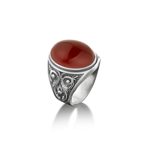 BySilverStone Jewelry Viktorianischer Stil Gravierter Herren-Karneol-Ring, Großer Roter Achat-Stein-Achat-Ring Für Herren, Vintage-Karneol-Ring Aus 925Er Sterlingsilber, Männer-Geschenk von BySilverStone Jewelry