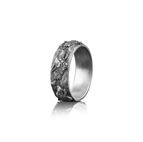 BySilverStone Jewelry Wolfskopf-Herren-Ehering, Wikinger-Ehering Für Männer Aus Sterlingsilber, Natur-Ehering Für Herren, Versprechensring Für Ihn von BySilverStone Jewelry