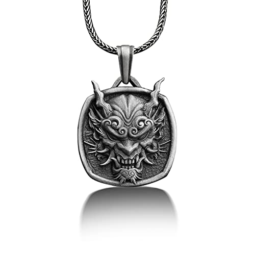 Bysilverstone Jewelry – Anpassbare Halskette Mit Oni-Maske, Halskette Mit Gravur Der Japanischen Mythologie, Personalisierte Halskette Aus 925Er Silber, Schmuck Mit Dämonenmaske, Geschenk Für Die Best von BySilverStone Jewelry