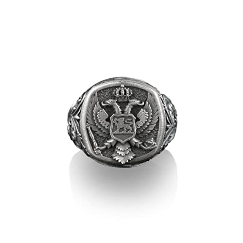 Bysilverstone Jewelry – Doppelköpfiger, Geflügelter Amerikanischer Adler, Quadratischer Siegelring, Herrenringe Aus Sterlingsilber, Ringe Für Den Kleinen Finger Für Frauen, Patriotisches Geschenk, Klo von BySilverStone Jewelry