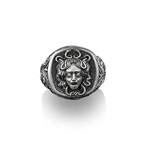 Bysilverstone Jewelry – Ring Mit Gorgonen-Medusa-Kopf, Griechische Mythologie, Quadratischer Siegelring Aus Sterlingsilber, Ringe Für Den Kleinen Finger Für Frauen, Goldener Siegelring Für Herren, Lie von BySilverStone Jewelry