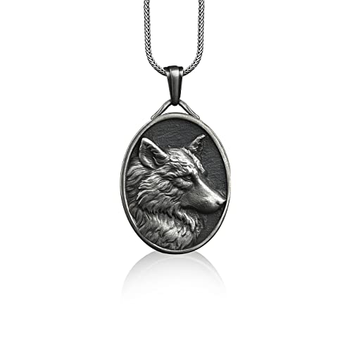 Bysilverstone Jewelry – Silberne Ovale Medaillen-Halskette „Einsamer Wolf“, Anpassbare Halskette, Halskette Mit Gravur Für Männer, Geschenke Für Tierliebhaber, Wolf-Geschenk Für Paare, Geburtstagsgesc von BySilverStone Jewelry