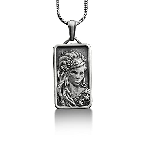 Bysilverstone Schmuck -Dia De Los Muertos 925 Silber Halskette, 925 Santa Muerte Silber Halskette, Sterling Silber Tag Der Toten Halskette, Silber Gedenkgeschenk von BySilverStone Jewelry