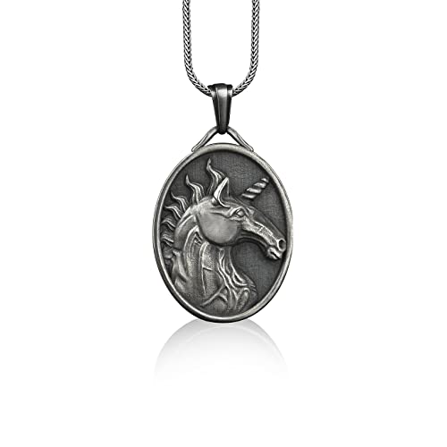 Bysilverstone Schmuck - Einhorn-Kopf-Anhänger, Einhorn-Kopf-Halskette, Sterling-Silber-Einhorn-Kopf-Anhänger, Silberne Einhorn-Kopf-Halskette, Silberner Einhorn-Kopf-Anhänger von BySilverStone Jewelry