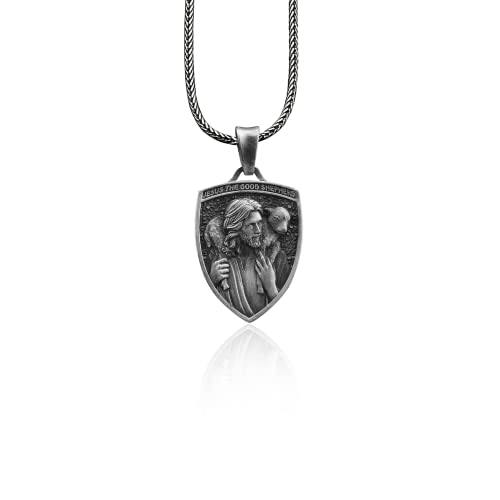 Bysilverstone Schmuck – Guter Hirte Jesus Christus, Handgefertigte Sterling-Silber-Herren-Charm-Halskette, Hirte Jesus Männer-Schmuck, Guter Hirte-Anhänger, Christliches Geschenk von BySilverStone Jewelry