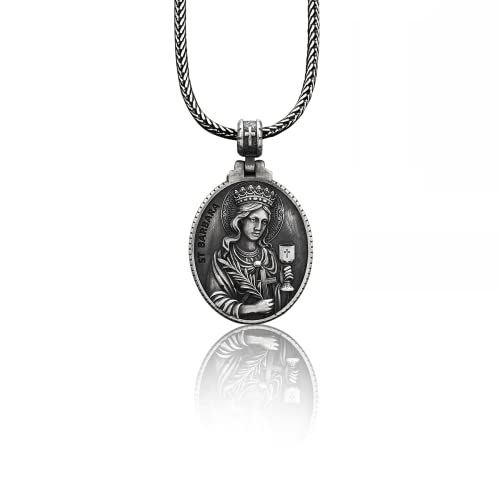 Bysilverstone Schmuck – Herren-Halskette Der Heiligen Barbara Aus Sterlingsilber, Medaillon Der Heiligen Barbara Aus Silber, Anhänger Eines Christlichen Mannes Aus Silber, Accessoire Aus Religiösem Si von BySilverStone Jewelry