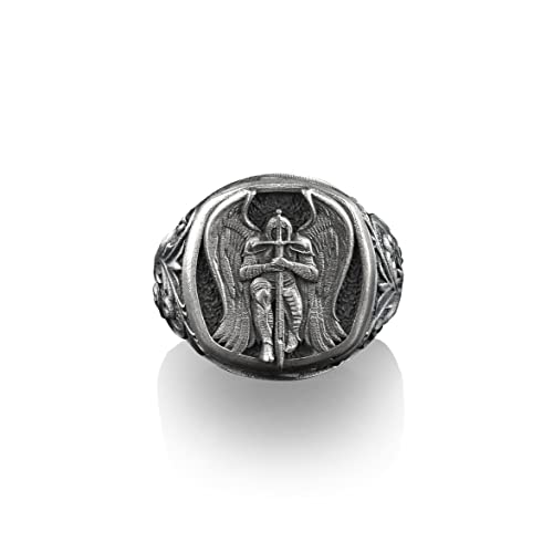 Bysilverstone Schmuck – St. Michael Der Erzengel, Quadratischer Siegelring Aus Sterlingsilber, Christliche Herrenringe, Katholische Geschenke Für Frauen, Christliche Ringe, Rinf Für Männer von BySilverStone Jewelry