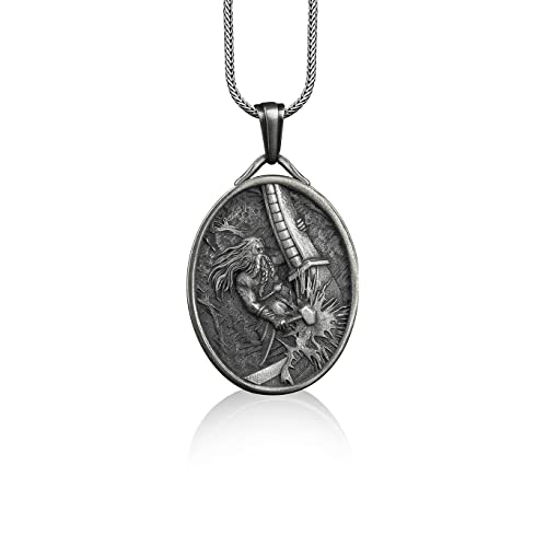 Bysilverstone Schmuck – Thor, Der Gott Des Donners, Ovale Medaille, Nordischer Mythologie-Schmuck, Skandinavische Mythologie, Anpassbare Halskette Für Frauen, Gravierte Halskette Für Männer von BySilverStone Jewelry