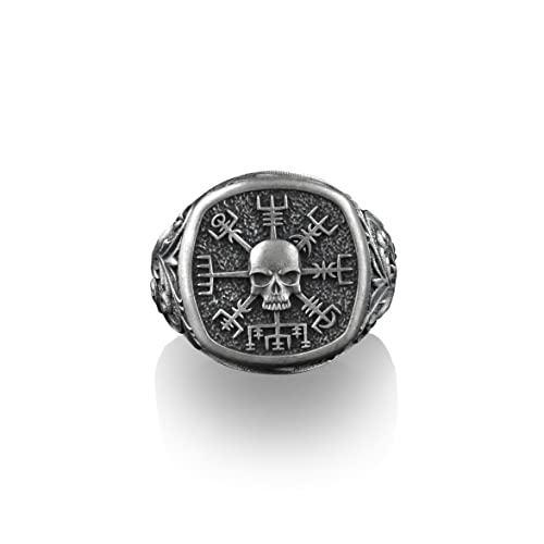 Bysilverstone Schmuck – Vegvisir Der Wikinger-Kompass Mit Totenkopf, Schmuck Aus Der Nordischen Mythologie, Quadratischer Siegelring Aus Sterlingsilber, Ringe Für Den Kleinen Finger Für Frauen, Ringe von BySilverStone Jewelry