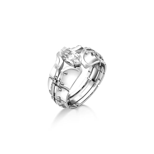 Einzigartiger Herrenring Mit Quarzstein Als Statement, Außergewöhnlicher Ring, Futuristischer Herrenring Mit Kubischen Zirkonia Im Marquiseschliff In Silber, Ring Mit Zirkonstein von BySilverStone Jewelry