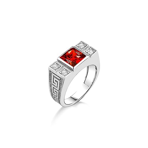 Herren-Solitärring Mit Rotem Rubin Für Ein Versprechen, Statement-Ring Aus Sterlingsilber Mit Rotem Stein Für Männer, Männlicher Ehering Mit Rubin, Quadratischer Rubin-Pavé-Cz-Ring von BySilverStone Jewelry