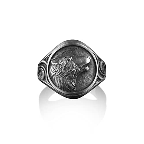 Heulender Wolf Sterling Silber Herren Siegelring, Wilder Wolf Boho 925 Silber Herren Ring, Handgemachter Alpha Wolf Herren Ring, Wolf Schmuck, Geschenk Für Männer von BySilverStone Jewelry