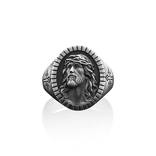 BySilverStone Jewelry Jesus-Herrenring, Silberner Retter-Jesus-Ring, Messias-Jesus-Ring, Christlicher Schmuck, Katholischer Jesus-Männerring, Geschenk Für Religiöse Männer, Jesus-Relief von BySilverStone Jewelry