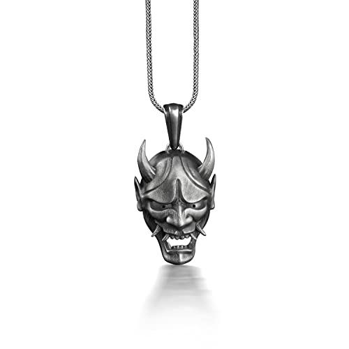 BySilverStone Jewelry Oni-Masken-Halskette Aus Oxidiertem Silber, Japanische Hannya-Masken-Halskette Für Die Beste Freundin, Dämonen-Halskette Für Freund, Teufels-Halskette In Goth von BySilverStone Jewelry