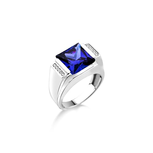 Quadratisch Geschliffener Saphir-Steinring Für Männer In Silber, Blauer Saphir-Ring Für Den Kleinen Finger Für Männer, Herrenring Mit Kubischem Zirkon, Einzigartiger Modering Für Herren von BySilverStone Jewelry