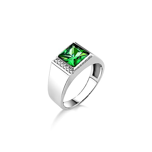 Quadratisch Geschliffener Schlichter Smaragd-Silberring Für Männer, Männer-Versprechensring Mit Grünem Smaragd, Grüner Jadestein-Herrenring Für Papa-Geschenk, Großer Smaragd-Ring von BySilverStone Jewelry