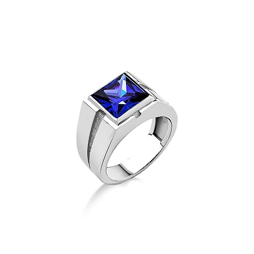 Signet Blauer Saphir-Silber-Statement-Herrenring, Blauer Stein-Herren-Solitärring Für Männer, Quadratisch Geschliffener Steinring Für Männer, Kleiner Saphir-Ring von BySilverStone Jewelry