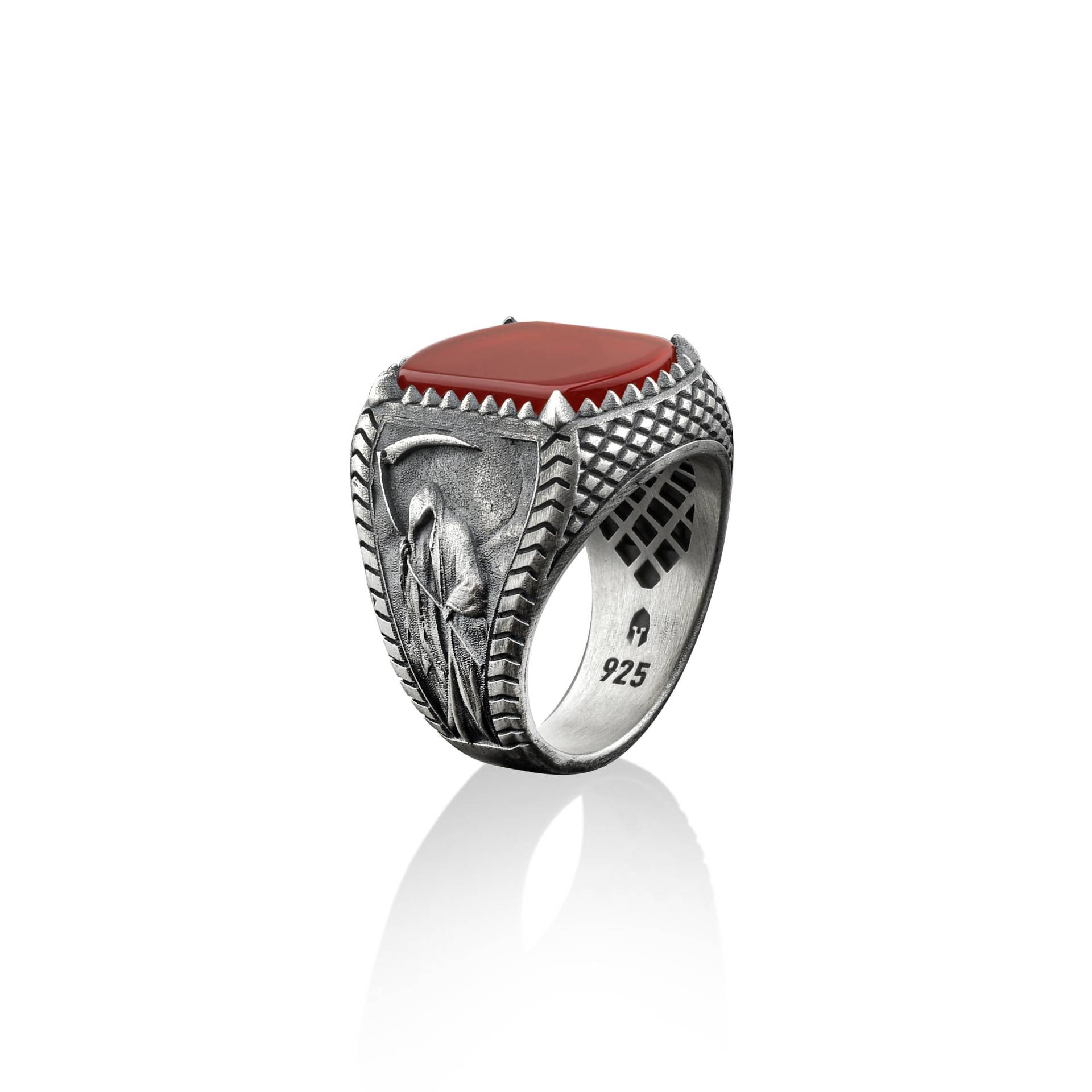 Azrael Sterling Silber Karneol Männer Ring, 925 Gothik Roter Achat Edelstein Mann Schmuck, Punk Geschenk von BySilverStone