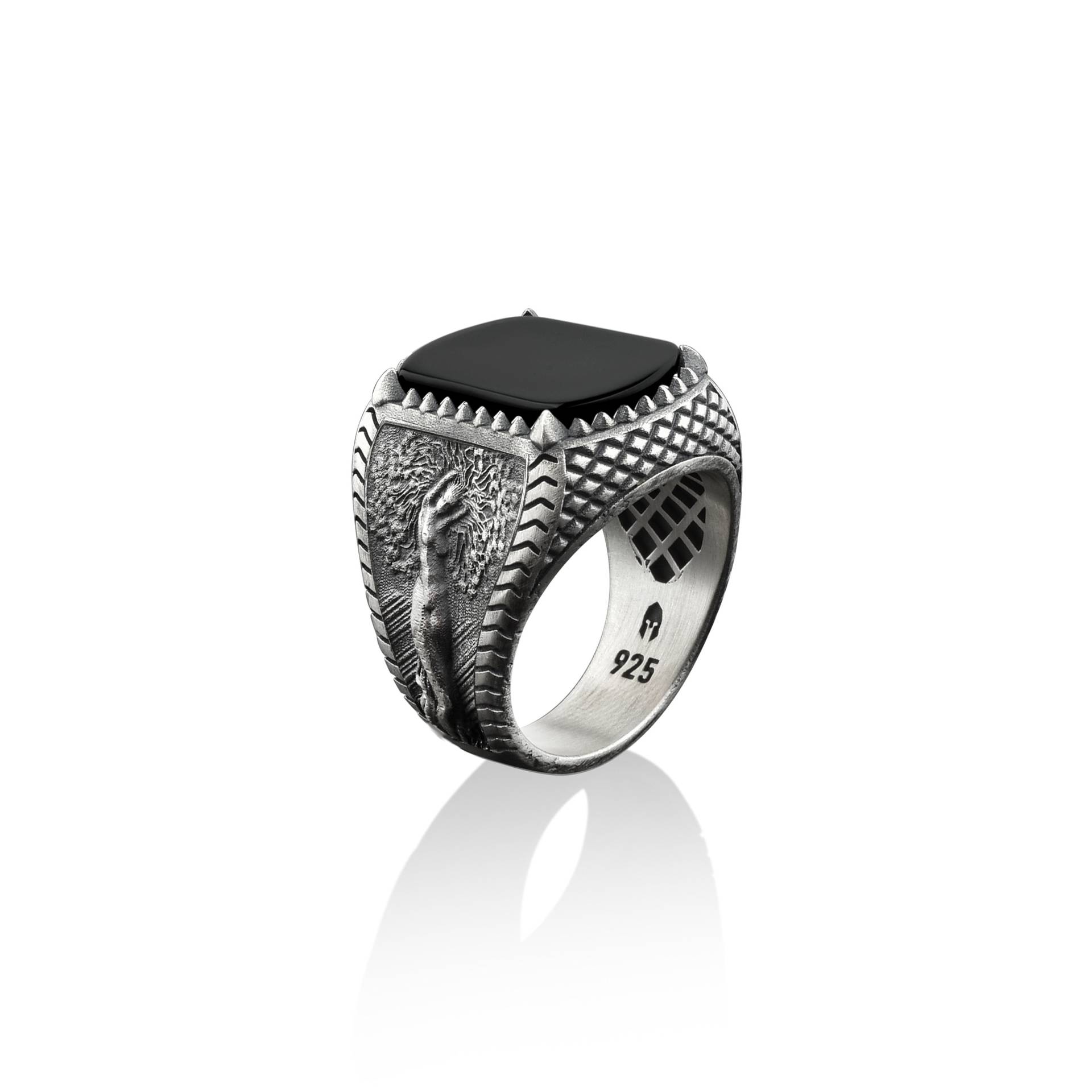 Baumgeist Dryade Onyx Edelstein Silber Männer Ring, 925 Sterling Mythologie Themen Siegelring Für Und Frauen, Yggdrasill Ringe von BySilverStone