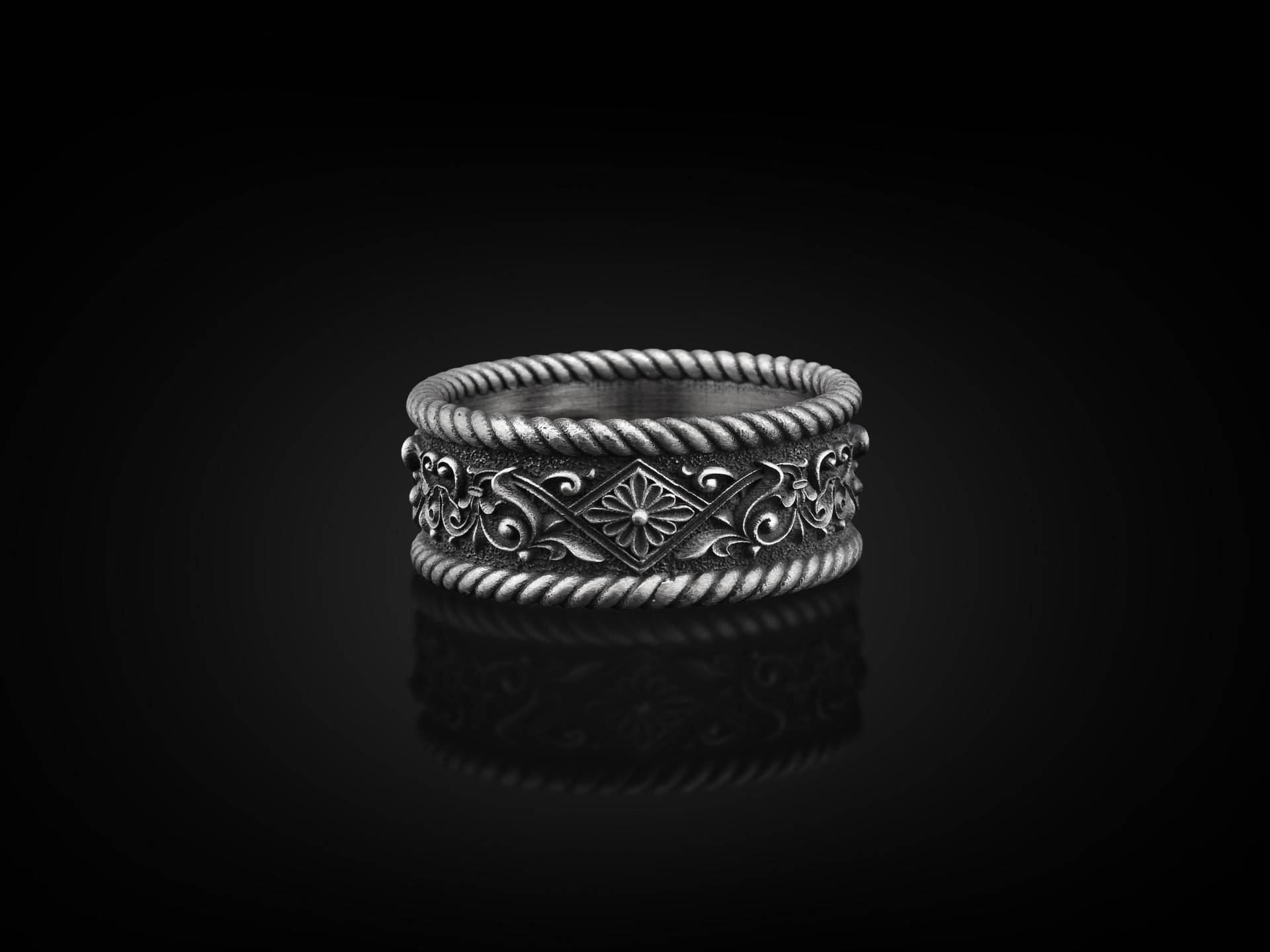 Blumen Und Blätter Handgemachte Muster Sterling Silber Männer Bandring, Natur Ehering, Zierliche Ring, Verlobungsring, Jubiläumsring von BySilverStone