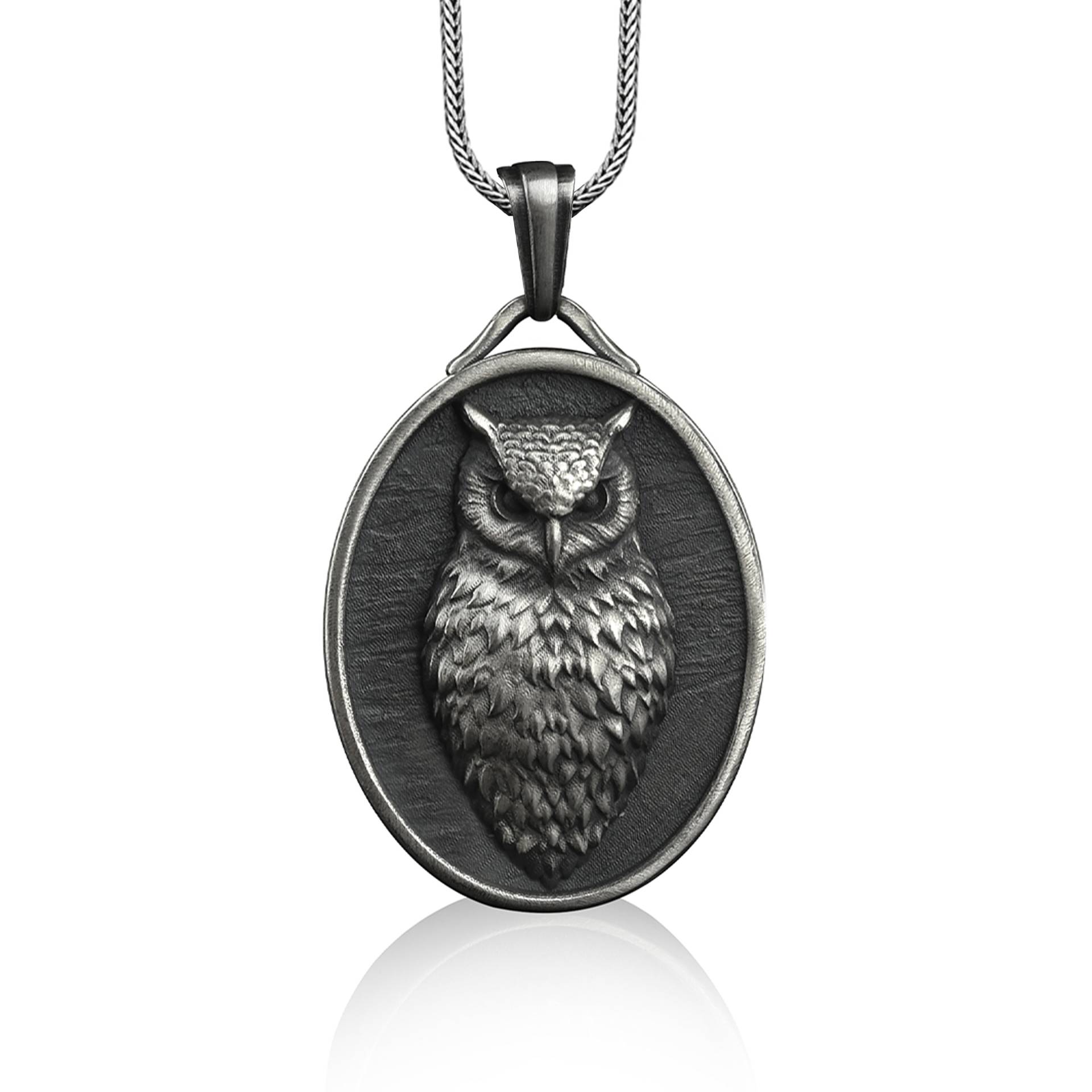 Coole Eule Anhänger Halskette Aus Sterling Silber, Personalisierte Tier Für Freundin, Oval Geschenk Mutter von BySilverStone