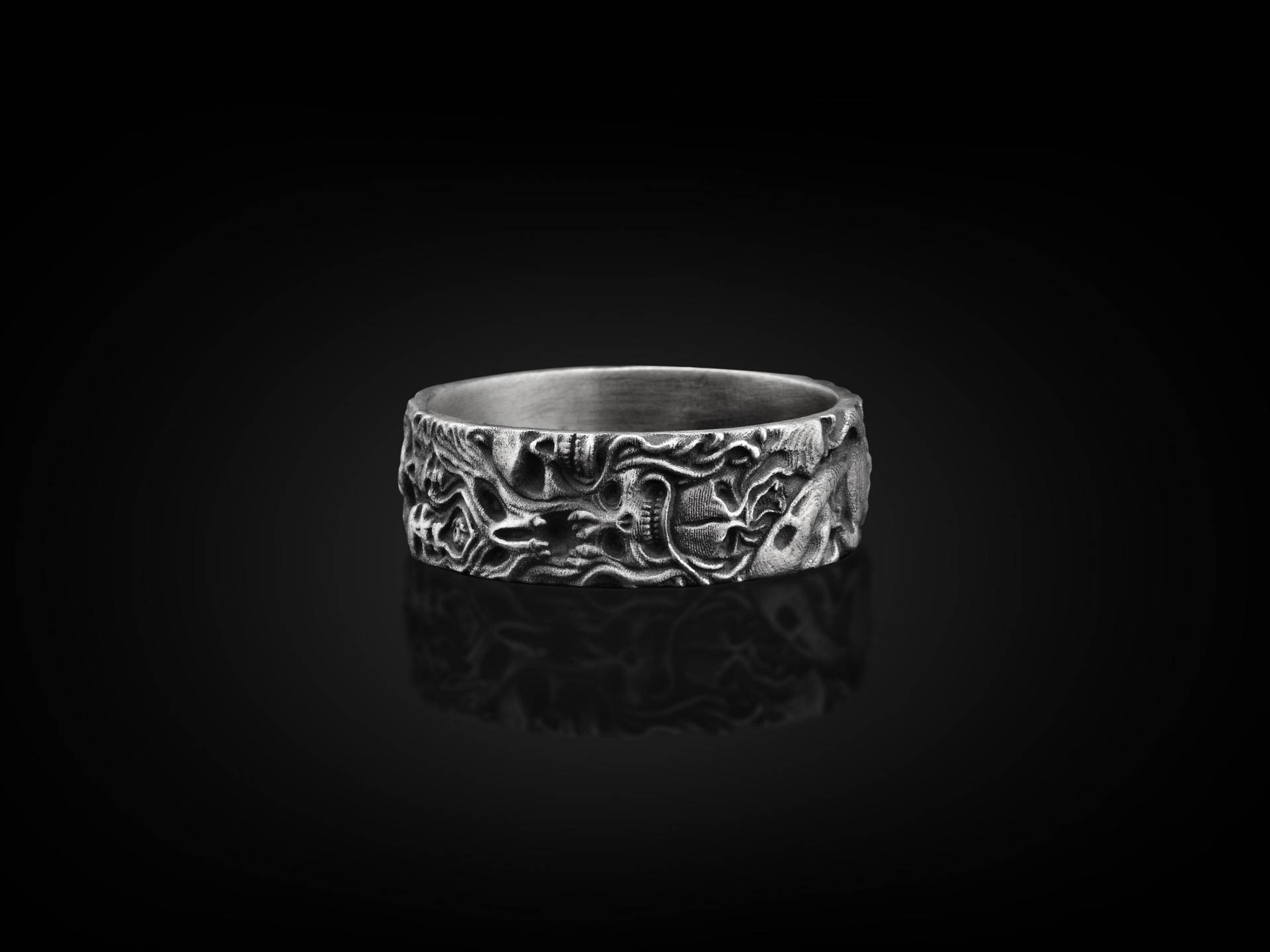 Dämonen Handgemachte Sterling Silber Männer Band Ring, Luzifer Stapelbar Biker Gothic Schmuck, Schädel Jubiläumsgeschenk von BySilverStone