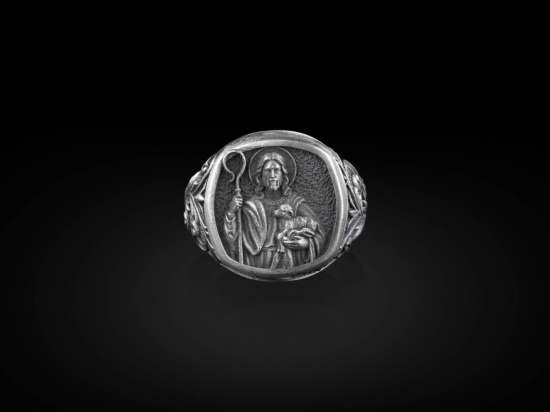 Der Gute Hirte Jesus Christus Mit Schaf, Sterlingsilber-Siegelring, Christian Herrenringe, Pinky Ringe Für Frauen, Ring Männer von BySilverStone