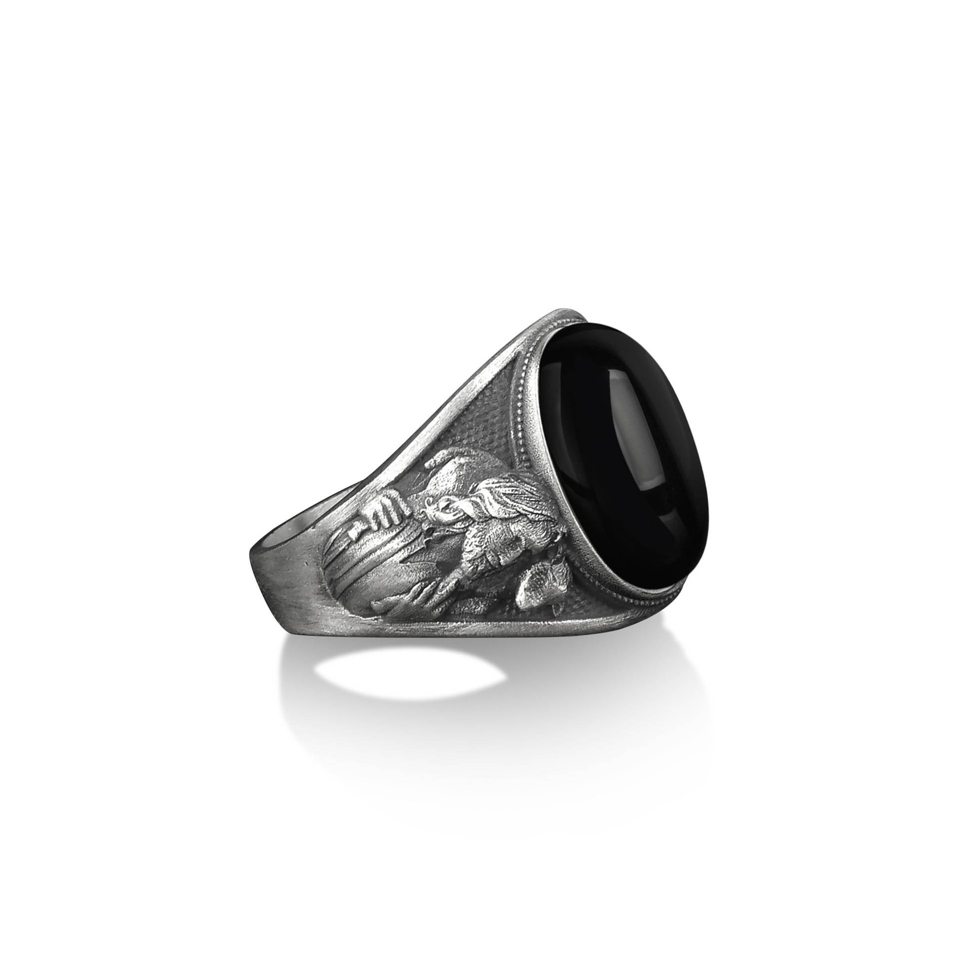 Der Gute Hirte Jesus Schwarzer Onyx Pinky Ring Für Männer in Silber, 925 Sterling Silber Christlicher Schmuck Ringe, Religiöse Siegel von BySilverStone