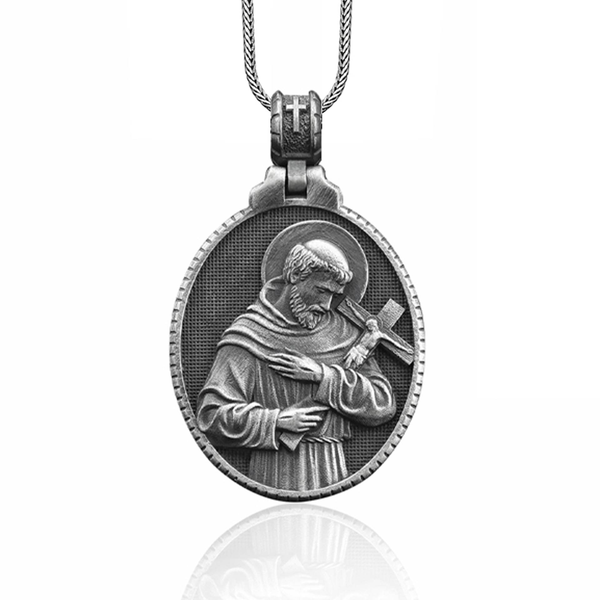 Der Heilige Franziskus Von Assisi Handgemachte Sterling Silber Männer Charm Halskette, St Francis Schmuck, Anhänger, Christliches Geschenk von BySilverStone