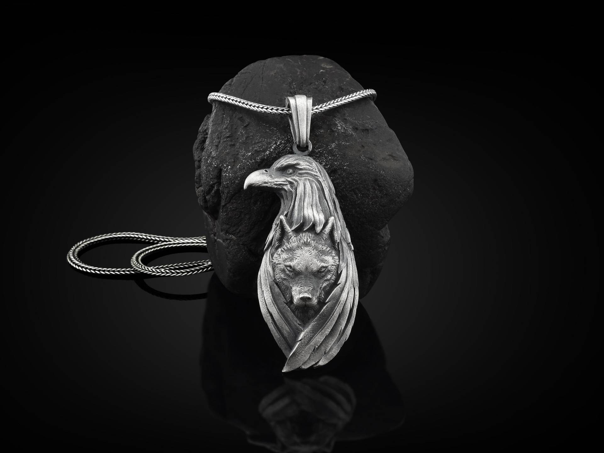 Der Wolf Unter Den Adlerflügeln Handgemachte Sterling Silber Männer Charm Halskette, Adler Und Schmuck, in Anhänger von BySilverStone