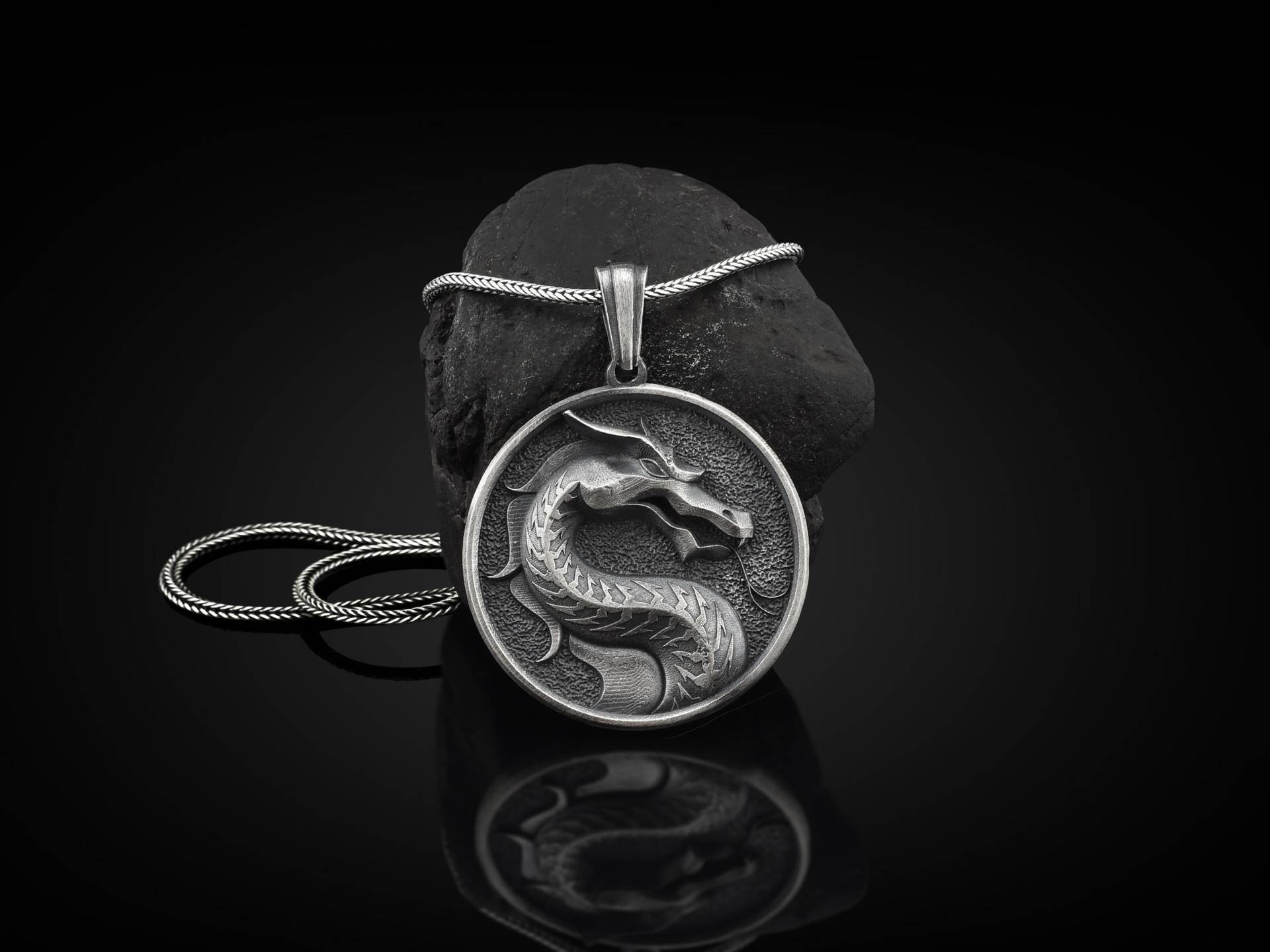 Drachenkopf Handgemachte Sterling Silber Mann Charme Halskette, Riesige Schlange Mythologie Schmuck, Oxidiertes Drache Männer Geschenk Anhänger, Geek von BySilverStone