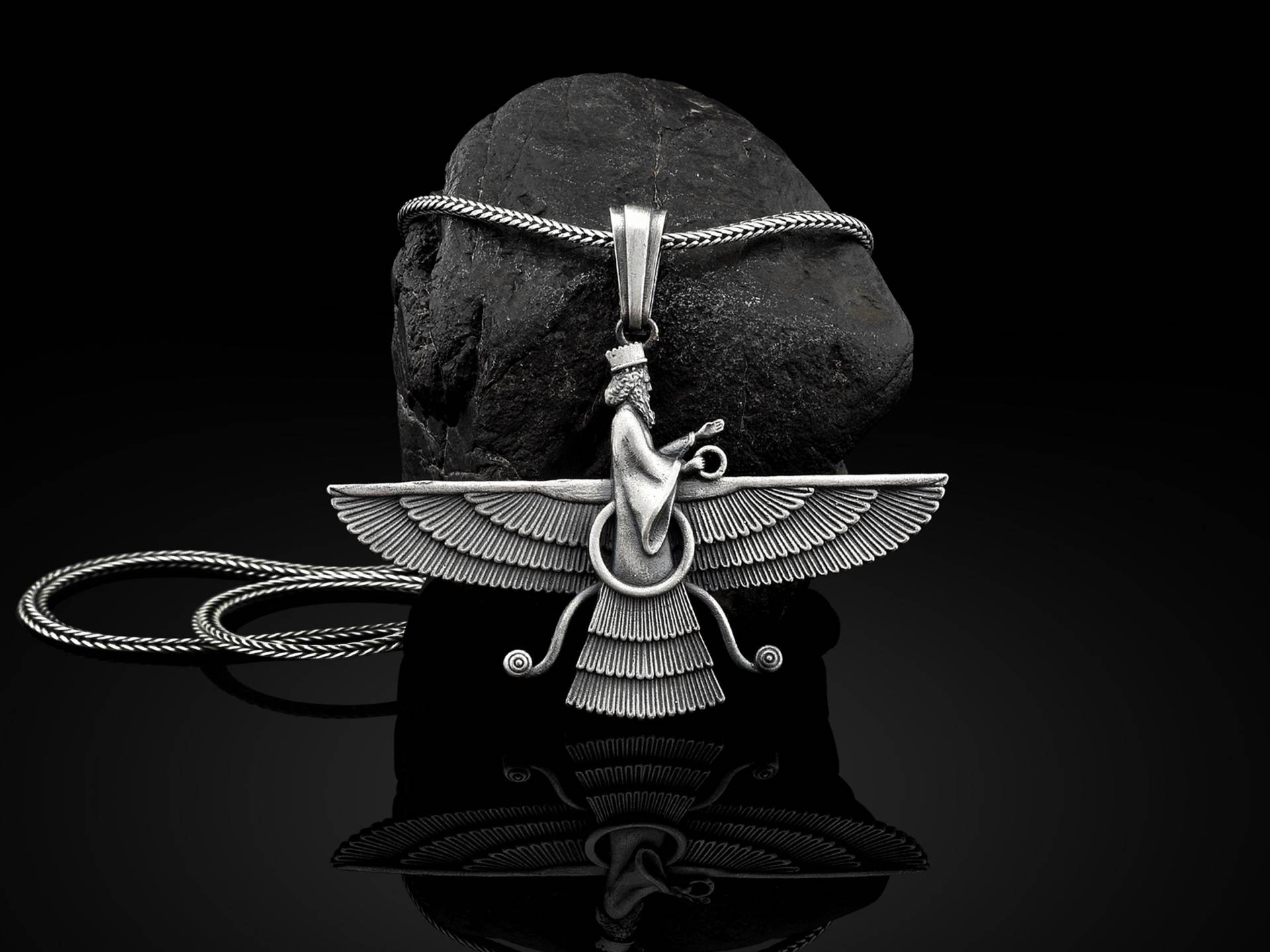 Faravahar Ahura Mazda Handgemachte Silber Halskette, Antike Persien Männer Schmuck, Sterling Anhänger, Mythologie Herren Geschenk von BySilverStone