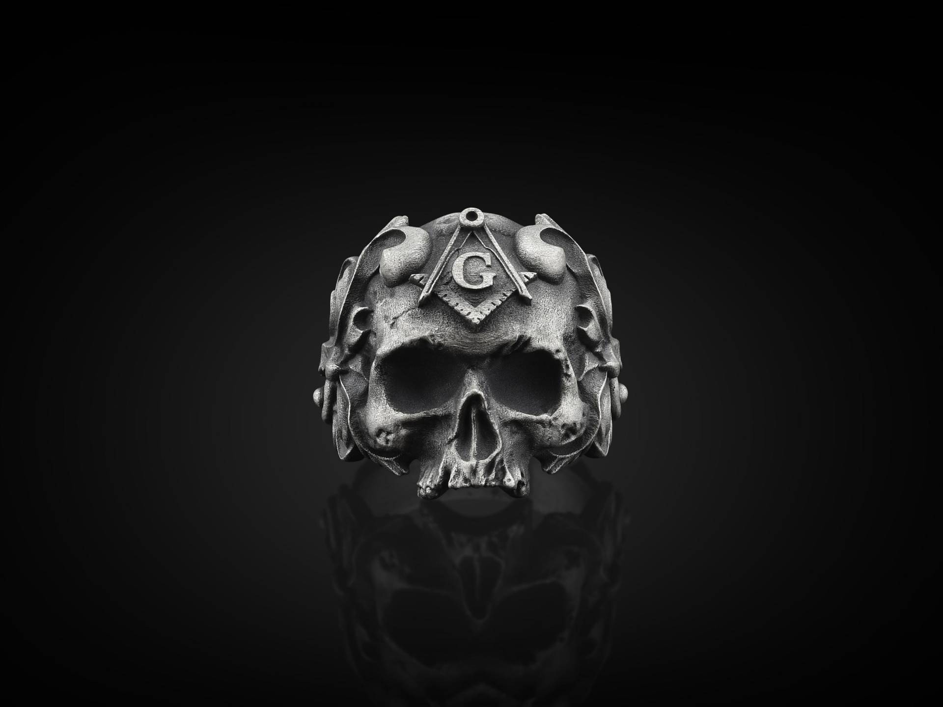 Freimaurer Symbol Auf Schädel Mit Krone Handgefertigter Sterling Silber Herren Biker Ring, Master Mason & Skull Gothic Schmuck von BySilverStone